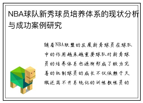 NBA球队新秀球员培养体系的现状分析与成功案例研究